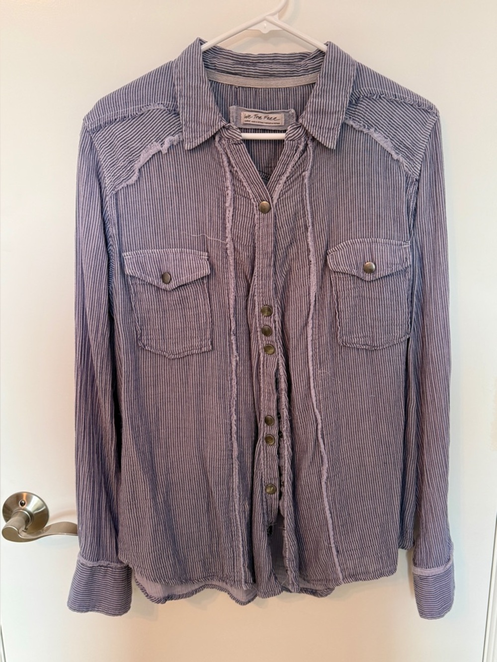 We The Free- Free People Blue and White Pinstripe Button-Down Shirt